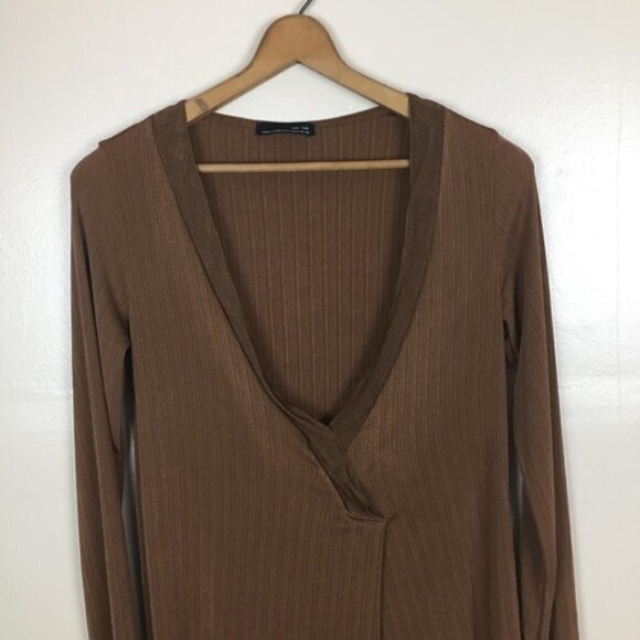 [Zara] Brown Asymmetrical Crossover Slit Top - Picture 2 of 8
